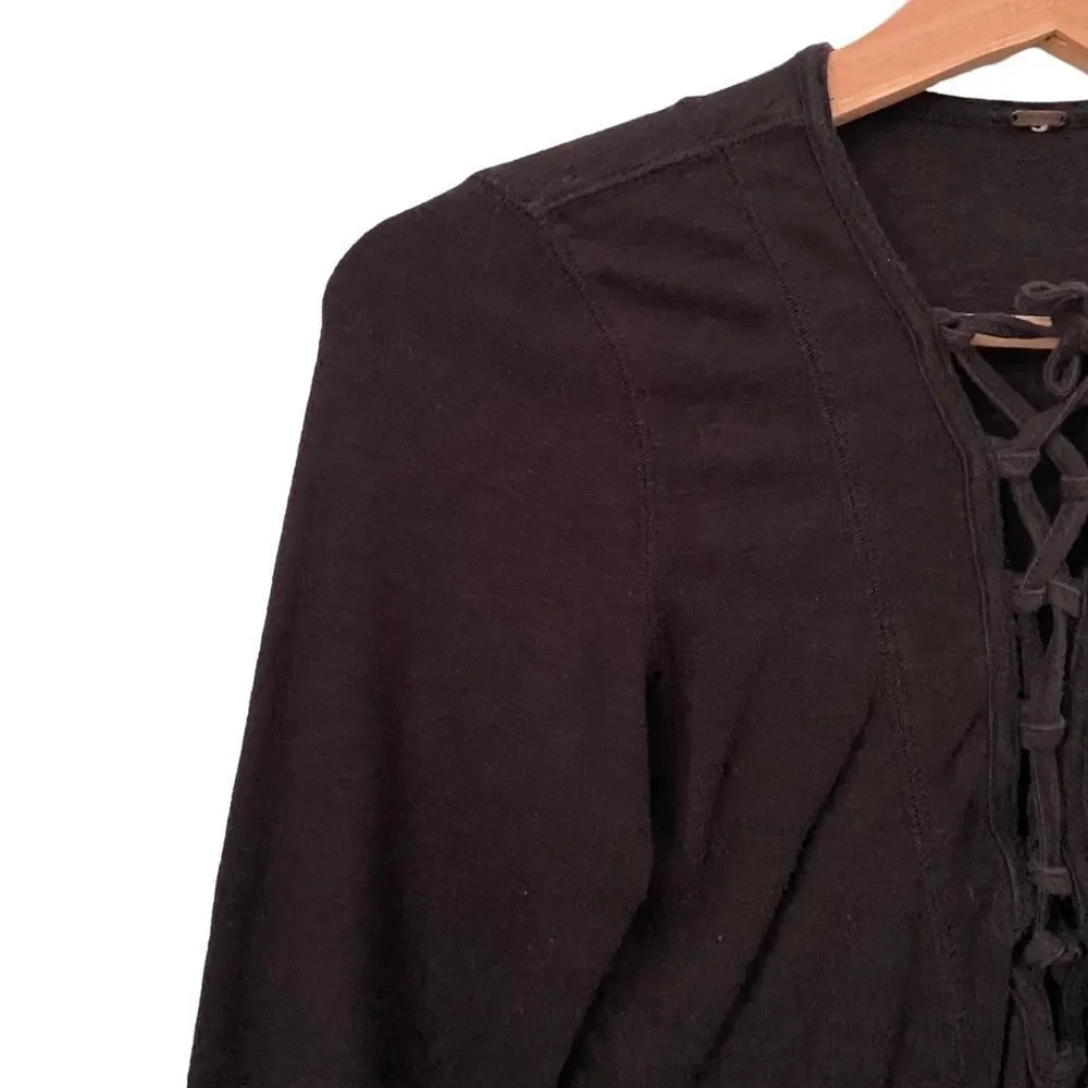 Free People Lucky Lace Up Black Long Sleeve Top in Size ***SEE MEASUREMENTS***